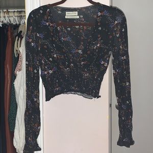 Floral cropped UO long sleeve shirt